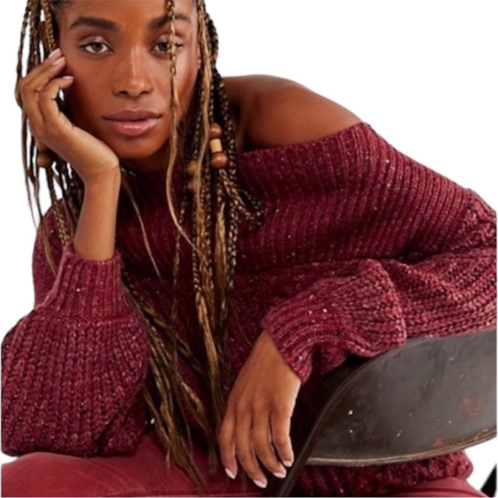 Free People New Dream Spillover Sweater - Wine Red - Size Small - NWT - Picture 2 of 16